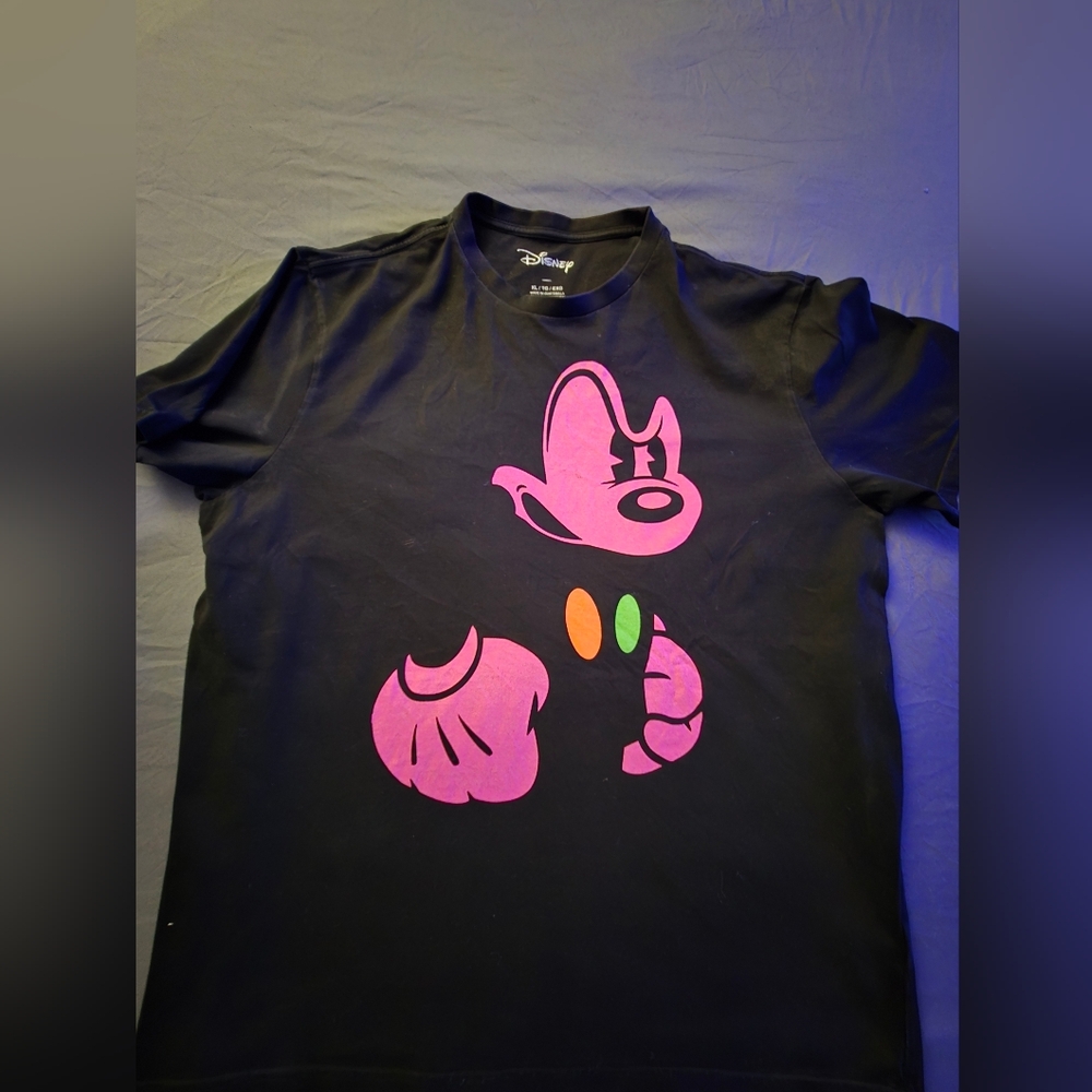 Disney Mickey MOUSE Black Tee with Pink and Orange Accents